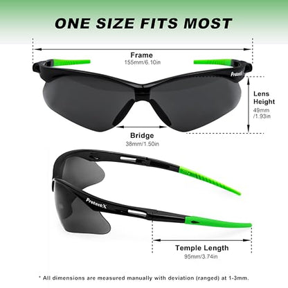 ProtectX Safety Glasses for Men & Women, Safety Sunglasses with Anti-Fog Scratch Resistant Lenses, Non-Slip Grips, ANSI Z87.1 - color: Evergreen Tinted Smoke 6 Pk