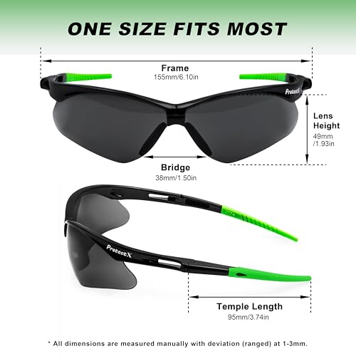 ProtectX Safety Glasses for Men & Women, Safety Sunglasses with Anti-Fog Scratch Resistant Lenses, Non-Slip Grips, ANSI Z87.1 - color: Evergreen Tinted Smoke 1 Pk