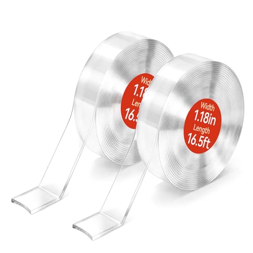 Comix Double Sided Tape Heavy Duty, 1.18" x 197"(16.4ft), Removable Washable Nano Tape, Residue-Free, Multipurpose Reusable Gel Mounting Tape, 2 Rolls - size: 16.4ft, style: 2 Pack