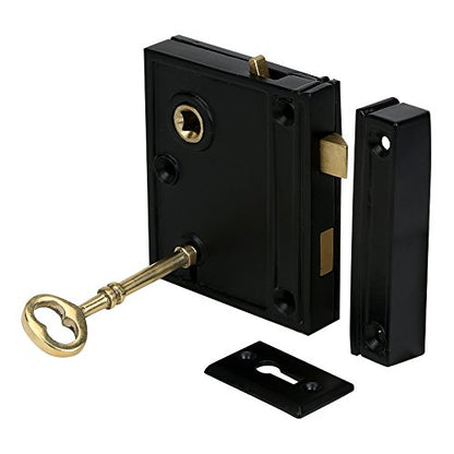 A29 Cast Iron Rim Lock Heavy Duty, Weather and Rust Resistant, Manual Latch for French & Screen Doors, Easy Install Hardware Included - Black Powder Coat Finish, Compact Size, 3.8" x 3.8", Vertical - style: Vertical Rim Lock