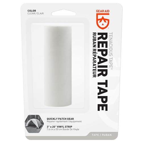 GEAR AID Tenacious Tape 3” x 20” Clear Vinyl Gear Repair Tape, Fix Holes and Rips in Jackets, Rain Gear, Tents, Sleeping Bags and Outdoor Equipment, Clear, 1 Roll - color: Clear, style: 3" × 20" (1 Roll)