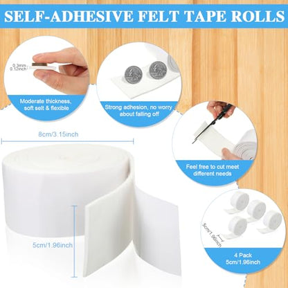 Zonon 4 Rolls 120 Inch Felt Strip with Adhesive Backing Felt Tapes Furniture Strip Rolls Self Stick Heavy Duty Polyester for Protecting Furniture and DIY Adhesive(White,2 Inch) - color: White, size: 2 Inch