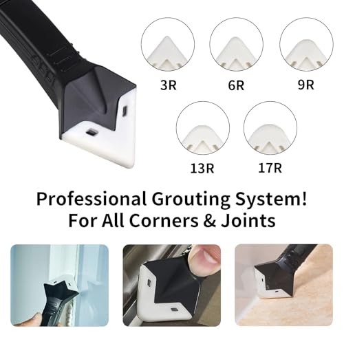 3 in 1 Silicone Caulking Tool with 5 Replaceable Pads - Stainless Steel Sealant Finisher & Grout Remover for Kitchen, Bathroom, Tile, Window, Sink Joints