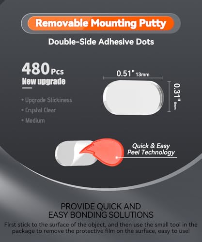 480 Pcs Removable Gel Mounting Putty for Museum Action Figures, Clear Glue Earthquake Putty, Double Sided Sticky Tape Adhesive Dots, 0.31" x 0.51" - size: Medium (480 Pcs)