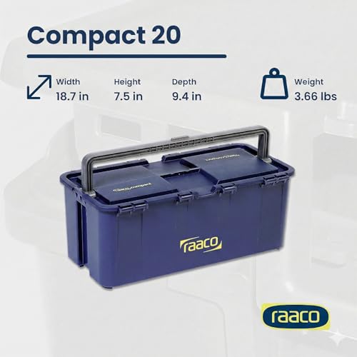 Raaco Tool Box with Drawers & Removable Trays – Durable Plastic Polypropylene (PP) Organizer with Handle, Stackable & Lockable, 66 lb Load Capacity (Compact 20) - style: Close