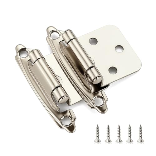 Ravinte 60 Pack (30 Pairs) 1/2 inch Overlay Cabinet Hinges, Self-Closing Semi-Concealed Face Mount, Satin Nickel Decorative Hardware with Door Bumpers for Kitchen & Cupboard Doors, Silver - color: Satin Nickel
