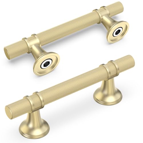 10 Pack 3 Inch Cabinet Pulls knurled Brushed Gold Kitchen Cabinet Handles Aluminum and Zinc Alloy Drawer Pulls Solid Cabinet Hardware - color: Brushed Gold Knurled, size: 3'' Hole Center(76mm)