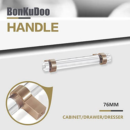 Champagne Bronze Cabinet Pulls, Clear Glass Crystal Drawer Pulls 3 Inch, Brass Dresser Drawer Handles (76mm, 5 Pack) - color: Champagne Bronze, size: Hole Center : 3 Inch (76mm), style: 5 Pack