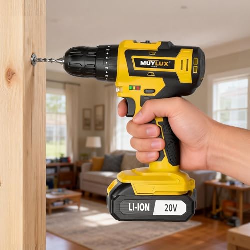 Cordless Drill Set 70PCS, Power Drill Cordless with Battery and Charger, 3/8" Keyless Chuck Electric Drill Tool Kit for Home Repair and DIY Projects, 2 Batteries