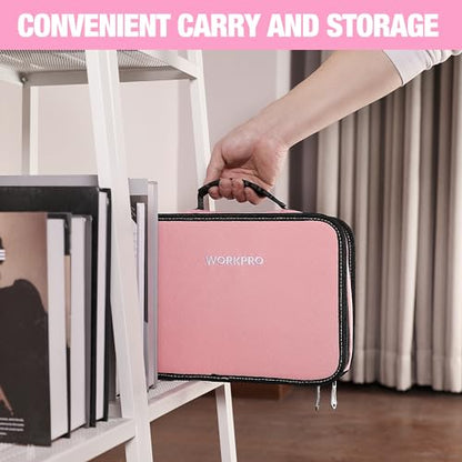 WORKPRO Pink Tool Set - 100 Pieces Pink Tool Kit with Easy Carrying Pouch, Household Tool Kit for Home, Apartment, Office, College, Perfect for DIY Projects, Home Maintenance - Pink Ribbon