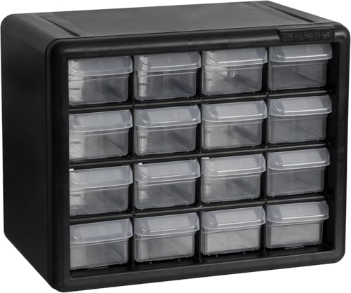 Akro-Mils 16-Drawer Plastic Drawer Storage Cabinet for Garage Organization, Beads, Makeup Organizer, Building Bricks Storage, Teacher Toolbox, 10-1/2" W x 6-1/2" D x 8-1/2" H, 10716 Black - size: 16 Drawer