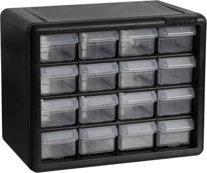 Akro-Mils 16-Drawer Plastic Drawer Storage Cabinet for Garage Organization, Beads, Makeup Organizer, Building Bricks Storage, Teacher Toolbox, 10-1/2" W x 6-1/2" D x 8-1/2" H, 10716 Black - size: 16 Drawer