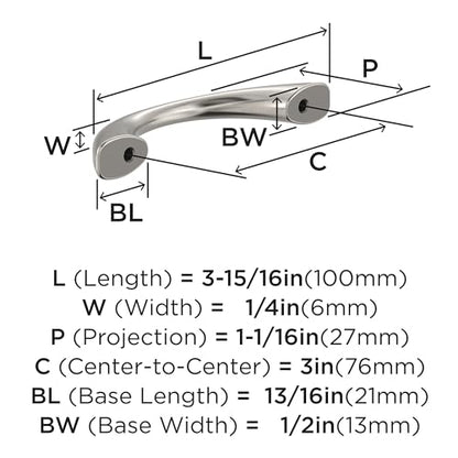 Amerock Vaile 3 inch (76mm) Center-to-Center Satin Nickel Cabinet Pull - 10 Pack - color: Satin Nickel, size: 3 inch (76mm) Center-to-Center, style: 10 Pack