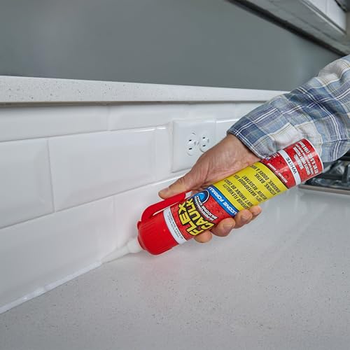 Flex Caulk, Silicone, Waterproof & Weatherproof Sealant, Strong, Indoor, Outdoor, Bath, Kitchen, Shower, Sink, Window, Baseboards, Door, RV, Roof, Wood, Glass, Tile, Marine, White, 6.5 oz, 1-Pack - style: Silicone, White, 6.5 oz, 1-Pack