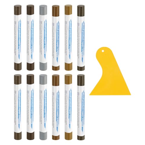 uxcell 12Pcs Wood Filler Sticks, Furniture Scratch Repair Wax Crayons Furniture Touch Up Markers Wood Repair Wax Kit with Spatula for Furniture, 12 Colors & Natural Series - color: Natural Series