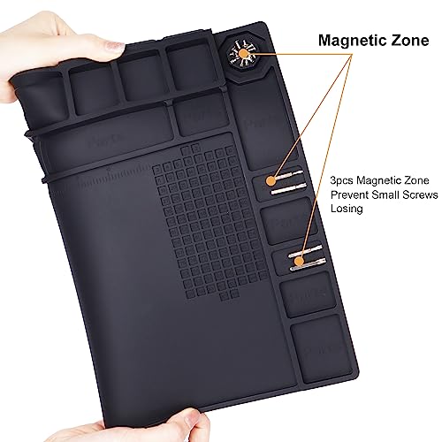 Premium Heat Resistant 932°F Magnetic Silicone Soldering Mat Electronics Work Mat for Computer Cell Phone Laptop Repair, BGA Soldering Gun Iron Workbench Protection