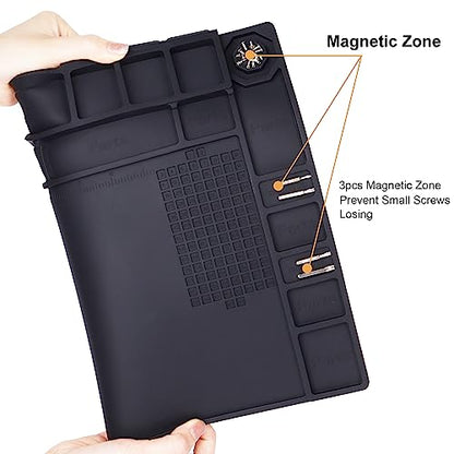 Premium Heat Resistant 932°F Magnetic Silicone Soldering Mat Electronics Work Mat for Computer Cell Phone Laptop Repair, BGA Soldering Gun Iron Workbench Protection