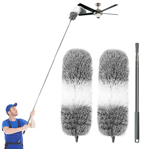 Microfiber Feather Dusters for Cleaning, Extendable Duster with 110" Extension Pole & 2pcs Replaceable Bendable Head, Cleaner Supplies Duster Tool for Ceiling Fan Furniture Cars Home Kitchen Gadgets - size: 3 Pcs Microfiber Dusters