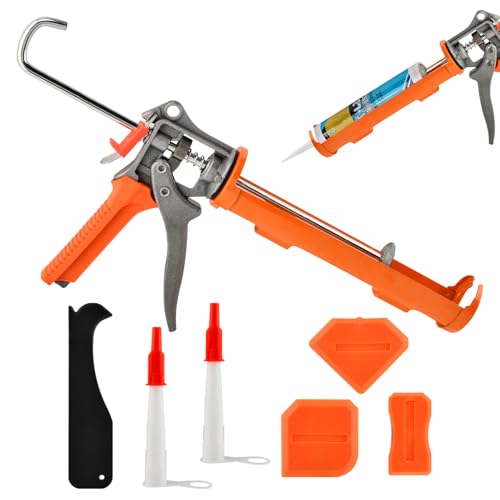 Caulk Gun and Caulk Scraper Kit, Caulking Gun with Caul-k Remover Tool, Sealant Finishing Tool Grout Scraper for Caulking/Filling/Sealing(COLOR:Orange)