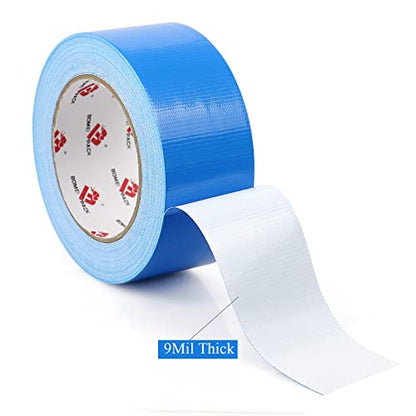 JIALAI HOME 2 Pack Blue Duct Tape Heavy Duty,9 Mil Thickness,2 Inches x 30 Yards,Strong Industrial Strength,Flexible,No Residue,Waterproof and Tear by Hand,Multi-Use for Indoor & Outdoor Repairs