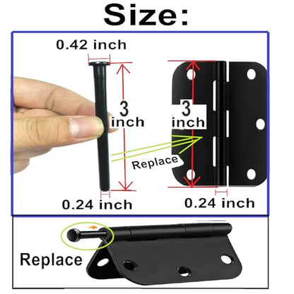 6pcs 3 inch Interior Door Hinge Pins for Doors 3 Inches Oil Rubbed Bronze Pins Screws Replacement Closing,Black - size: 3 Inch