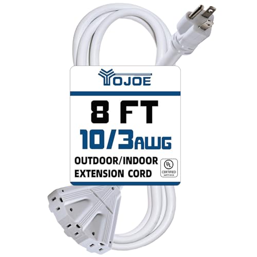 YOJOE 3-Outlets Indoor Outdoor Extension Cord, 3 Prong 15A Weatherproof Power Cord Multiple Outlets, 10 Gauge Heavy Duty 8 ft White Extension Cord for Garage, Garden, 10/3 SJTW UL Listed - color: White, size: 8 Foot, style: 3-Outlets