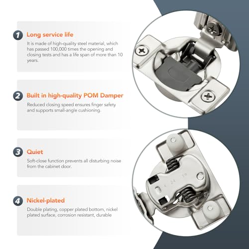 10 Pack (5 Pairs) 1-5/16" Overlay Soft Close Cabinet Hinges, Satin Nickel Stainless Steel Concealed Hinges with 3D Self-Closing for Face Frame Doors & Kitchens - size: 1-5/16 inch Overlay