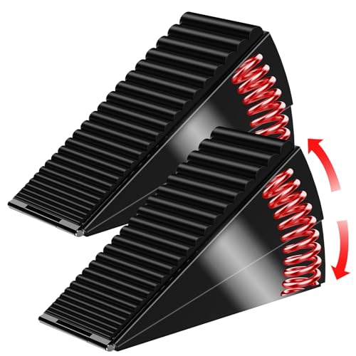 ZDZQJIA Heavy Duty Door Stoppers for Bottom of Door - Adjustable Spring Large Door Stop Wedge, Anti-Slip Rubber Grip,3" High Metal Doorstop Suits Carpet,Tile,Commercial,Home-Black2Pc+2 Wall Protectors - color: Black2Pc