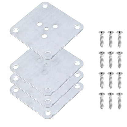 4 Pcs Leg Mounting Plates, Metal Mount Flat T-Plate Leg Attachment Connector for Sofa Cabinet Chair Table Replacement Hardware, Silver