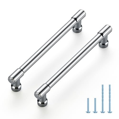 JOY DECOR 2 Pack 5 Inch Polished Chrome Cabinet Handles Modern Dresser Drawer Pulls Kitchen Cabinet Hardware for Cupboard Door Handles - color: Polished Chrome, size: 5 In Hole Center