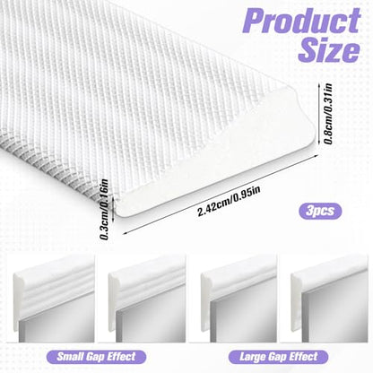3Pcs 196" Door Insulation White Weather Strip Window Seal Weather Seal Window Gap Filler Stripping for Winter Insulation Foam Self Adhesive Door Gap Filler Noise Blocker Draft Stopper, Wedge