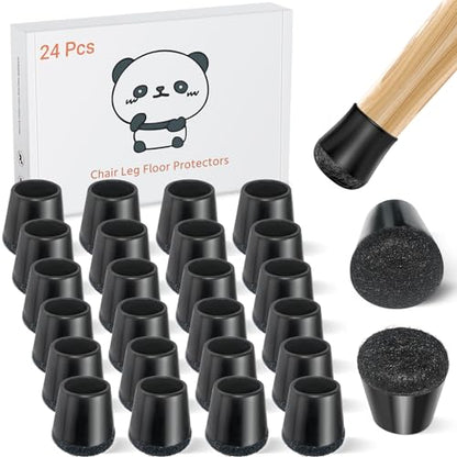 24 PCS Silicone Chair Leg Floor Protectors Small (0.8"-1") Rubber Felt Furniture Pads Chair Legs Caps/Covers for Hardwood Floors, Tile from Scratches & Reduce Noise - Round, Black - size: Small (0.8"-1")