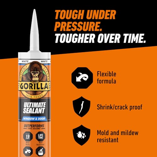 Gorilla Ultimate Sealant Window & Door Caulk, Paintable & Waterproof, 9 oz Cartridge, White
