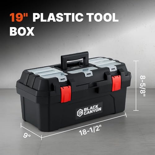Black Canyon 19 Inch Portable Plastic Tool Box, 19 in × 9.6 in × 8.3 in, Padlockable 1 Piece 19 in - size: 8.3 in × 9.6 in × 19 in