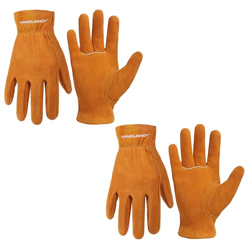 HANDLANDY 2 Pairs Kids Genuine Leather Gardening Gloves for age 2-9, Children Work Gloves for Boys, Girls, Toddlers (Orange, S) - color: Orange (2 Pairs), size: Small (Age 2-4)
