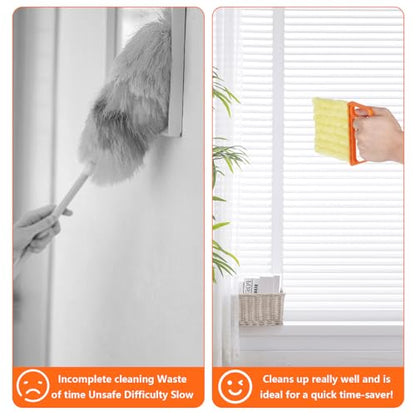 4Pcs Window Venetian Blind Cleaner Duster Tool,Feather Blind Duster for Cleaning,Washable 7 Finger Dusters Brush Dusting Cleaner Tool for Window Shutters Air Conditioner Vinyl Wood Blinds + 4 Cover - color: 4pcs - Orange
