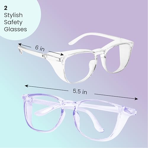 Aqulius 2 Pack Stylish Safety Glasses Goggles, Scratch Resistant, Safety Glasses for Women, Blue Light, Glasses for Nurses - color: Blue/Clear