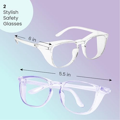 Aqulius 2 Pack Stylish Safety Glasses Goggles, Scratch Resistant, Safety Glasses for Women, Blue Light, Glasses for Nurses - color: Blue/Clear