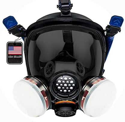 Parcil Distribution Full Face Respirator Mask - Air Purifying, Organic Vapor & Particulate - Industrial Use - CE Tested - color: Pd-100 Smoke Black