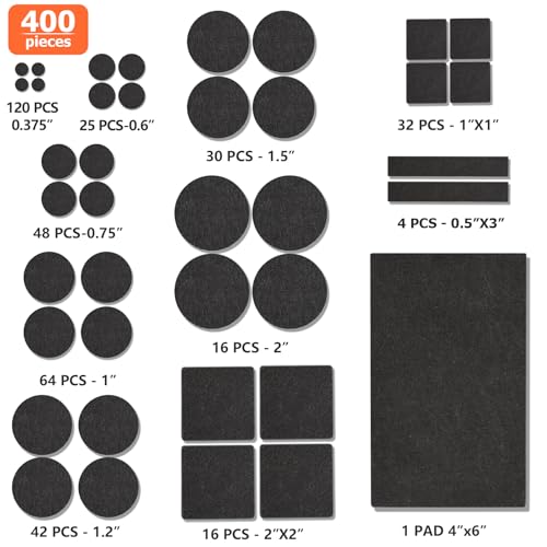 Felt Furniture Pads 400 Pieces, Furniture Pads for Hardwood Floors, Floor Protectors for Furniture Legs, Felt Pads for Furniture, Many Large Sizes Black - size: 400pcs Black