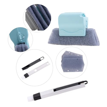 Magic Window Track Cleaning Tools Set, Window Sill Track Cleaner Tools, Clean Scraper, 3Pcs Cleaning Brush and 6Pcs Replacement Cloth, 2Pcs Clean Brush