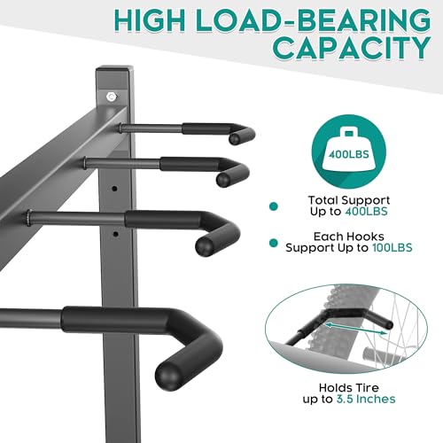 EVERHANGER Freestanding Bike Rack, Vertical Bike Rack Stand for Garage, Bicycle Storage Organizer, Holds Up to 4 Bikes - style: 4 Bike Hooks