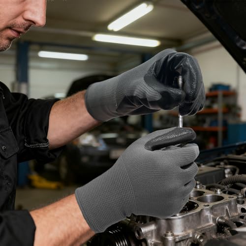 YOUKE OLA 120 Pair Gardening Gloves for Men, Breathable Rubber Coated Garden Gloves Working Gloves for Gardening, Construction Black 10/XLarge
