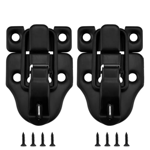 Toggle Hasp Latches Hardware with Hardening Screws, 2 Pack Black Classical Duckbilled Tool Box Buckle Latch Locks Replacement for Cabinet, Guitar Case, Chest, Jewelry Box, Ordinary Wooden Box - color: With Padlock Hole-2pcs