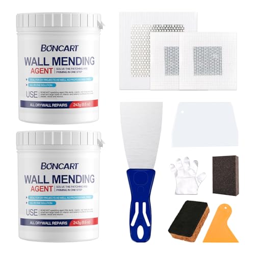 17.2oz Drywall Patch Repair Kit - Professional All-in-1 Tool Set (Scrapers/Sanding Sponge/Texture Sponge/Gloves/ Aluminum Patches/Putty Knife) for Fast Wall Hole Repair