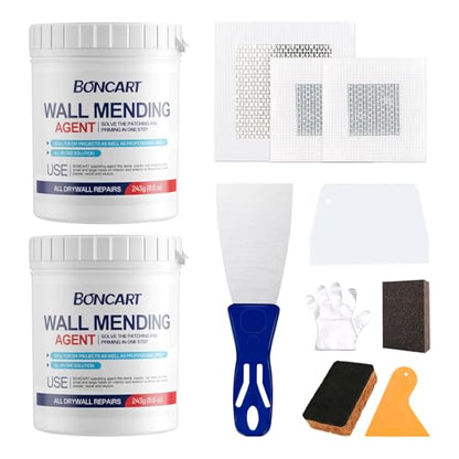 17.2oz Drywall Patch Repair Kit - Professional All-in-1 Tool Set (Scrapers/Sanding Sponge/Texture Sponge/Gloves/ Aluminum Patches/Putty Knife) for Fast Wall Hole Repair