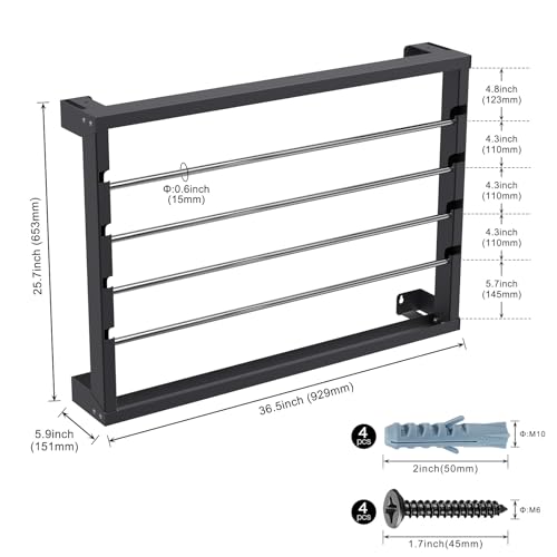 SELEWARE Heavy Duty Wall-Mounted Wire Spool Rack – Cable Reel Holder and Dispenser with 4 Adjustable Stainless Steel Rods for Industrial, Electrical, and Retail Storage and Display (Black) - color: C: Black Wall Mounted Wire Spool Rack (4 Rods)