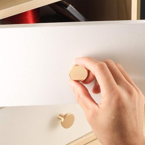 Gold Cabinet Knobs, 6 Pcs Brushed Brass Round Kitchen Cabinet Hardware Pulls Knobs Gold for Dresser Drawer Cupboard Furniture Closet Wardrobe Door Knobs Handles, with Screwdriver, 20x30 mm - size: 30mm/1.18inch (6 Pcs Brass)