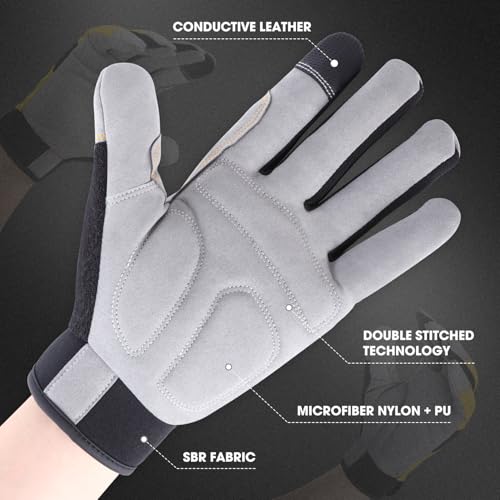 DNA MOTORING 2pair Multi-Purpose Utility Machanic Gloves, Flexible Breathable Touch Screen Performance Padded Knuckles Palm Work Gloves, Yellow/Gray, TOOLS-00583 - color: Yellow-2pair