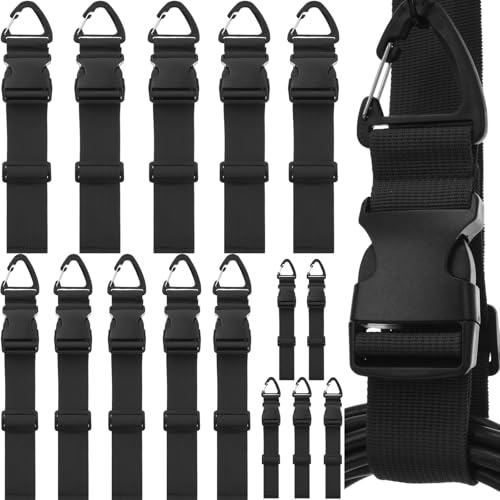 SATINIOR 15 Pack 3 Sizes Adjustable Extension Cord Organizer with Triangle Clips Extension Cord Hanger Heavy Duty Straps for Cables Hoses Ropes Garage Organization(Black) - color: Black